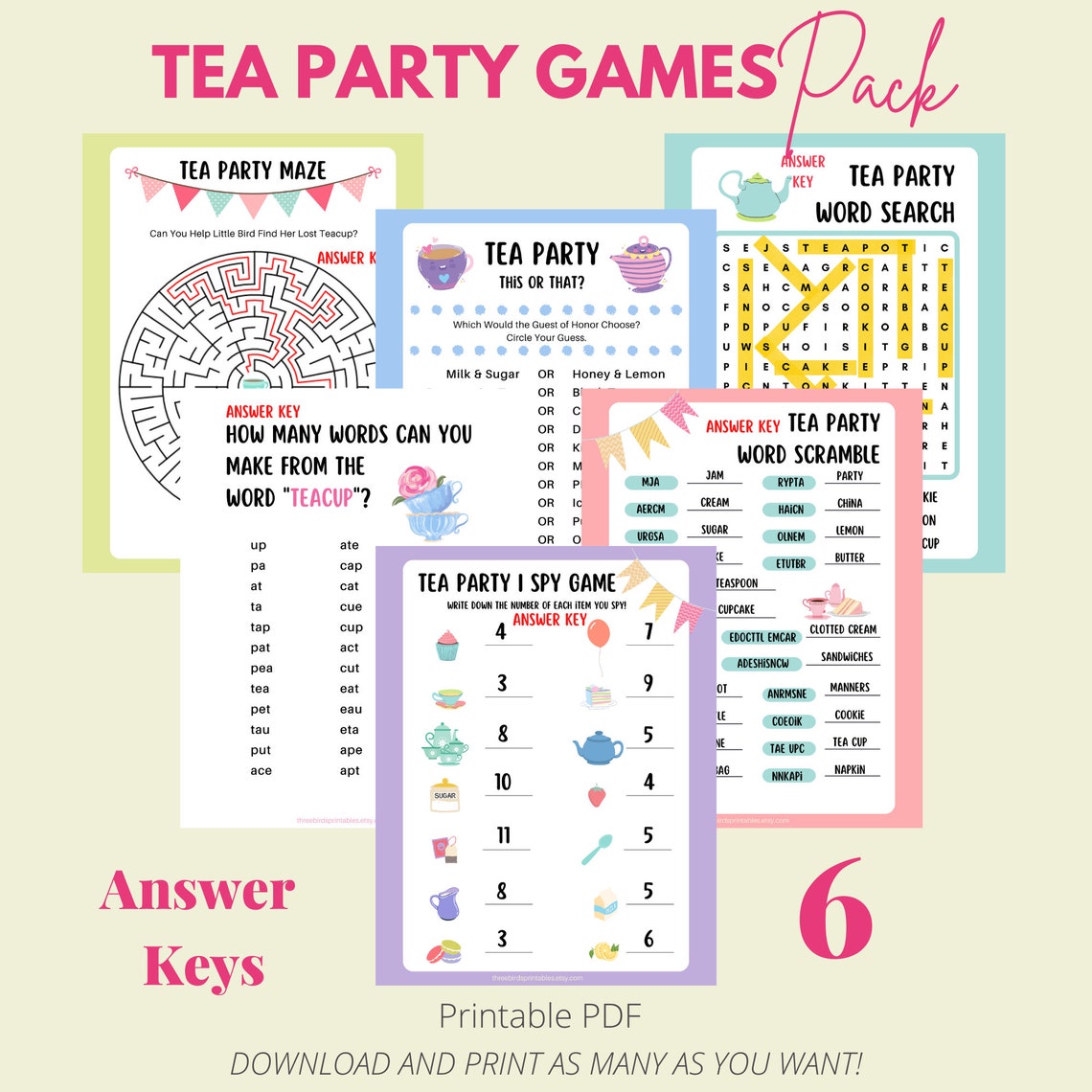 Tea Party Games for Kids INSTANT DOWNLOAD Tea Party for - Etsy