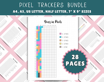Yearly Pixel Tracker Bundle, Year in Pixels, Premade Bullet Journal Pages, Yearly Tracker, Anxiety Tracker, A4 A5 Letter, 7 x 9, Half Letter
