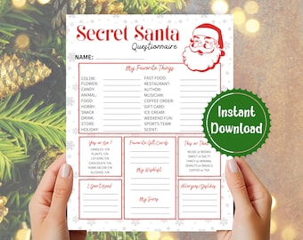 Secret Santa Questionnaire, Christmas Gift Exchange, Christmas Wish List, Secret Santa Form, Holiday Office Party, Secret Santa Party Ideas