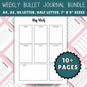 Bullet Journal Weekly Planner Pages, Weekly Spread, Weekly Goals, Grocery List, Meal Planner, To Do List, A4 A5, Half Letter, 7x9, US Letter