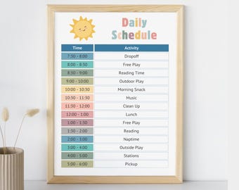 Daily Daycare Schedule for Pre-K, Editable Kids Daily Schedule Template, Homeschool Classroom Daily Routine, Childcare Center Schedule