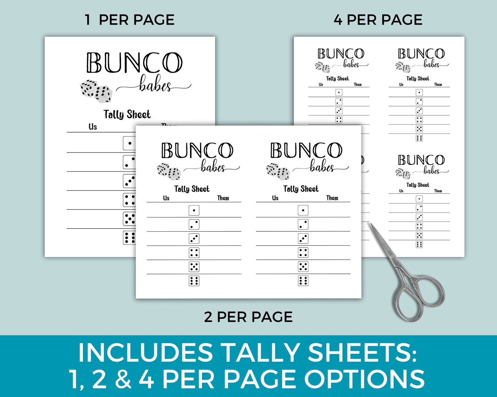 Simple Bunco Score Cards, Minimalist Bunco Tally Sheets, Printable ...
