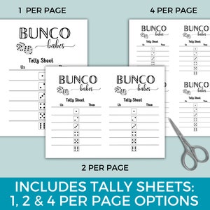 Simple Bunco Score Cards, Minimalist Bunco Tally Sheets, Printable ...