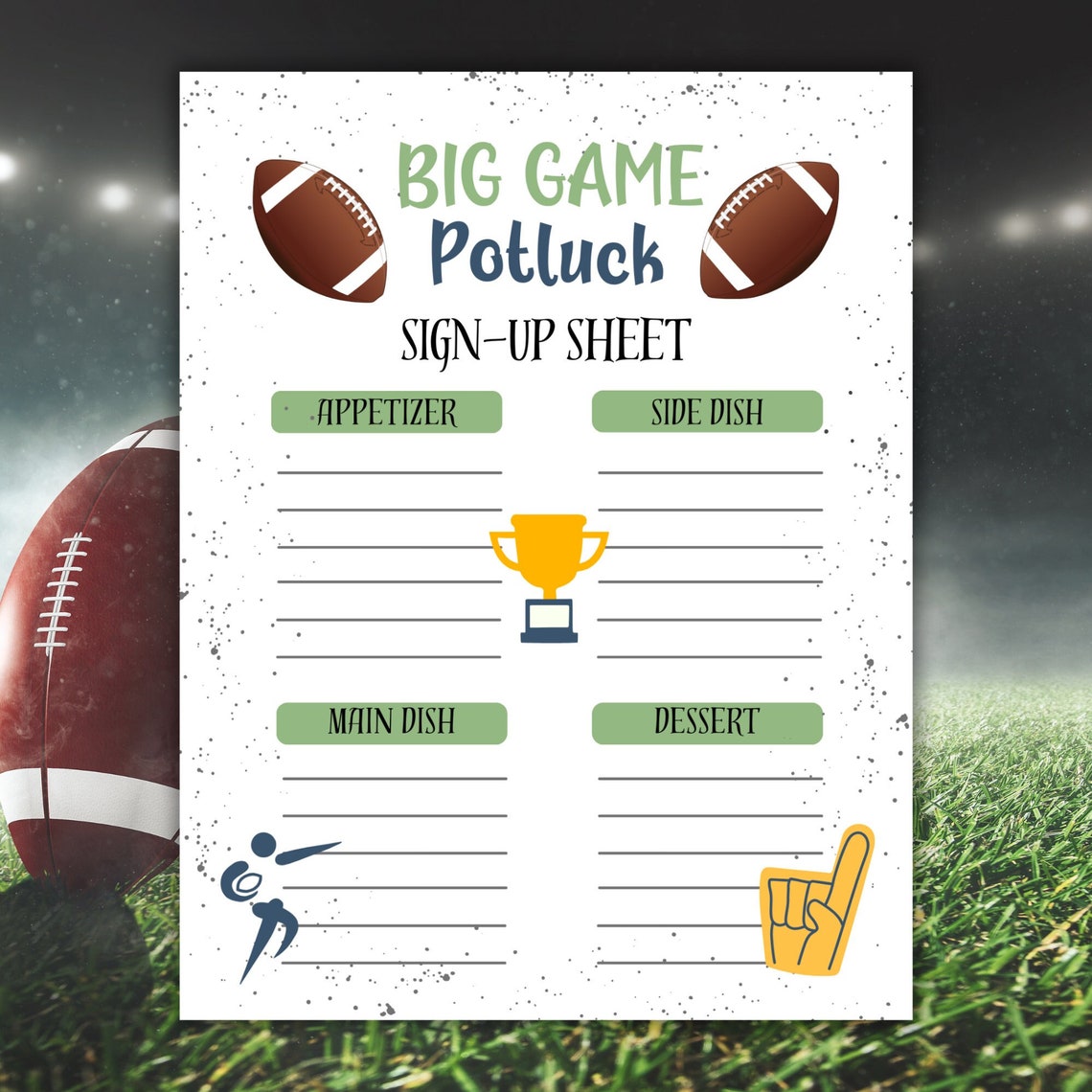 Football Potluck Sign up Sheet, Big Game Menu, Potluck Sign up Form ...