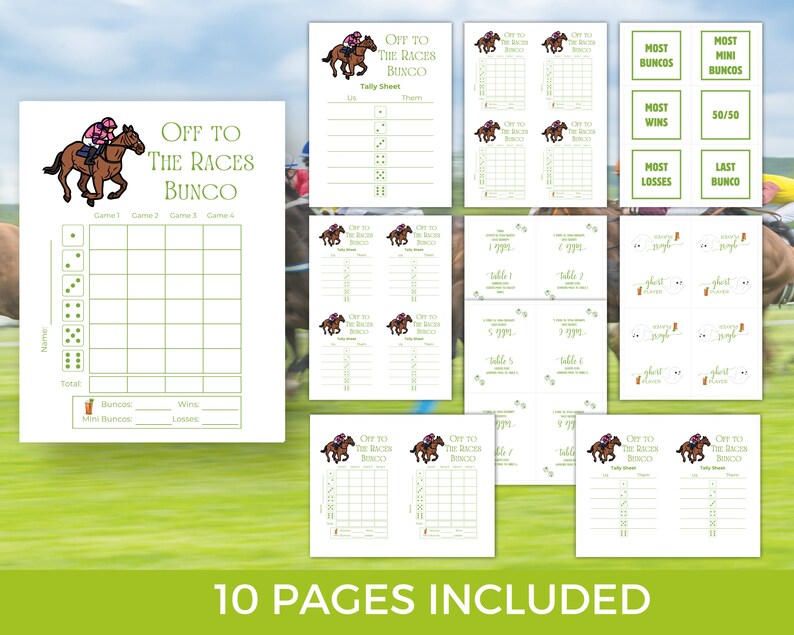 Derby Bunco Score Sheets, Horse Racing Bunco Sheets, Mint Julep Bunco Game, Lucky Bunco Cards