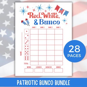 4th of July Bunco Score Sheets, July Bunco Score Cards, Patriotic Bunco Game, Bunco Babe Cards, July Bunco Party, Red White and Blue Bunco