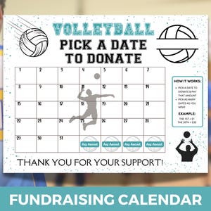Mens Volleyball Fundraiser Calendar, Pick a Date to Donate Sponsor, Cash Calendar, Volleyball Fundraising, Volleyball Team Donation Calendar