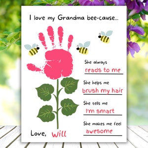 Manualidad para el día de los abuelos, regalo para la abuela, recurso para maestros, manualidad para jardín de infantes, tarjeta para el día de los abuelos de parte de niños, manualidad para guardería, huella de mano