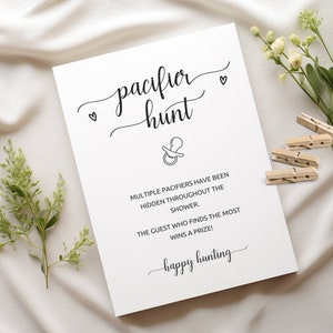Baby Pacifier Hunt Game, Baby Shower Pacifier Hunt Game, Pacifier Hunt Sign, Baby Shower Games Printable, Baby Shower Sign, Minimalist, M1