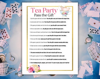 Pass the Prize Tea Party Game, Pass the Parcel, Pass the Gift Game, Pass the Present Poem, Tea Party Game for Adults, Pass the prize Rhyme