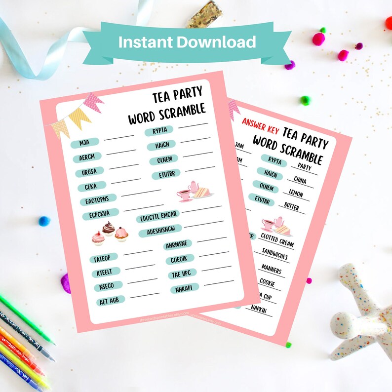 Tea Part Word Tea Party Word Scramble Game for Kids, Tea Party Games for Kids,instant ...