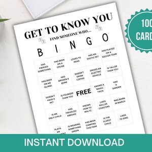 100 Get to Know You Bingo Cards, Find Someone Who, Find the Guest Bingo, Icebreaker Bingo, Mingle Bingo, Icebreaker Activity, Human Bingo