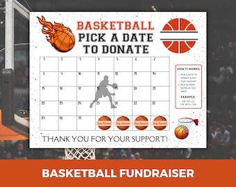 Basketball Fundraiser Calendar, Pick a Date to Donate Calendar, Cash Calendar, Basketball Fundraiser, Basketball Team Fundraising Calendar