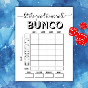 Minimalist Bunco Game Bundle, Black and White Bunco Score Sheets, Simple Bunco Cards, Bunco Tally Sheets, Let the Good Times Roll Bunco Game
