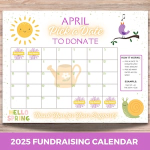 2025 Fundraising Calendar, Pick a Date Donation Calendar, Pick a Date to Donate, Cash Calendar, Team Fundraiser, April Fundraising Tracker