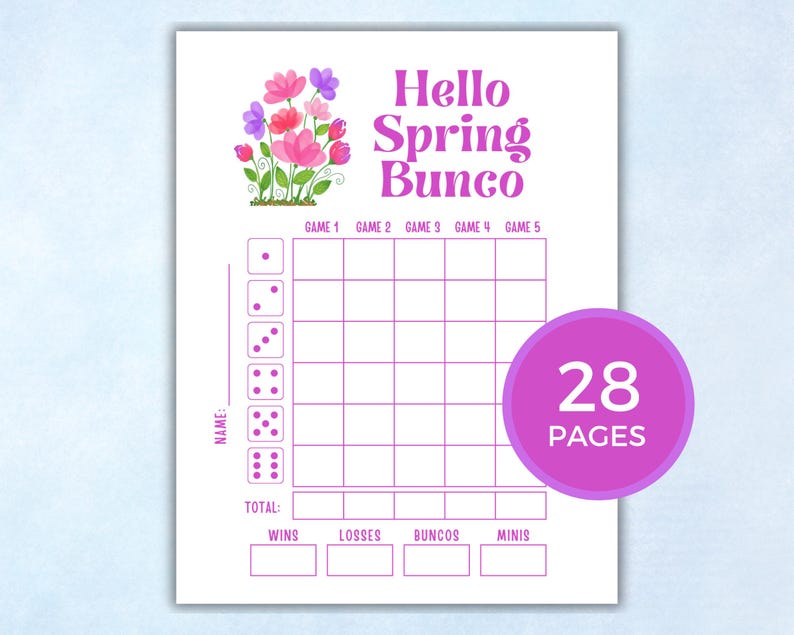 Spring Tally Sign Spring Bunco Score Cards, April Bunco Tally Sheets, Hello Spring Table ...