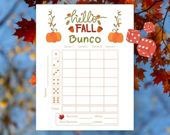 Juego Bunco de otoño, BUNCO imprimible, juegos de fiesta de Acción de Gracias, tarjetas de puntuación Bunco de otoño, hojas de conteo Bunco, fiesta Bunco de octubre,