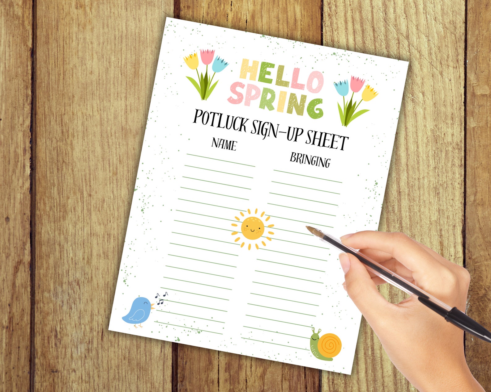Spring Potluck Sign up Sheet, Spring Sign up Form, Potluck Sign up Form ...