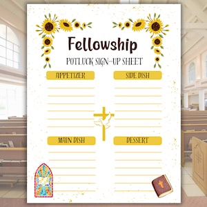 Church Potluck Sign Up Sheet, Church Sign Up Form, Potluck Sign up form, Fellowship potluck sign up form, Bible Study Potluck Signup Form