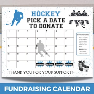 Hockey Team Fundraiser Calendar, Pick a Date to Donate Calendar, Cash Calendar, Hockey Fundraiser, Hockey Team Fundraising Calendar