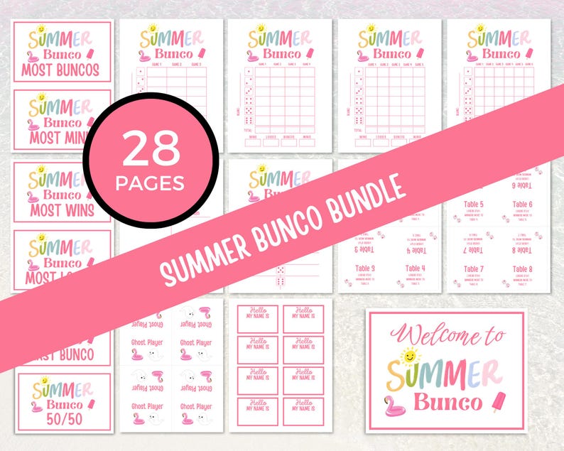 Summer Days Bunco Score Sheets, June Bunco Score Cards, June Bunco Game, Bunco Babe Cards, June Bunco Party, Summer Bunco Night Dice Game image 2