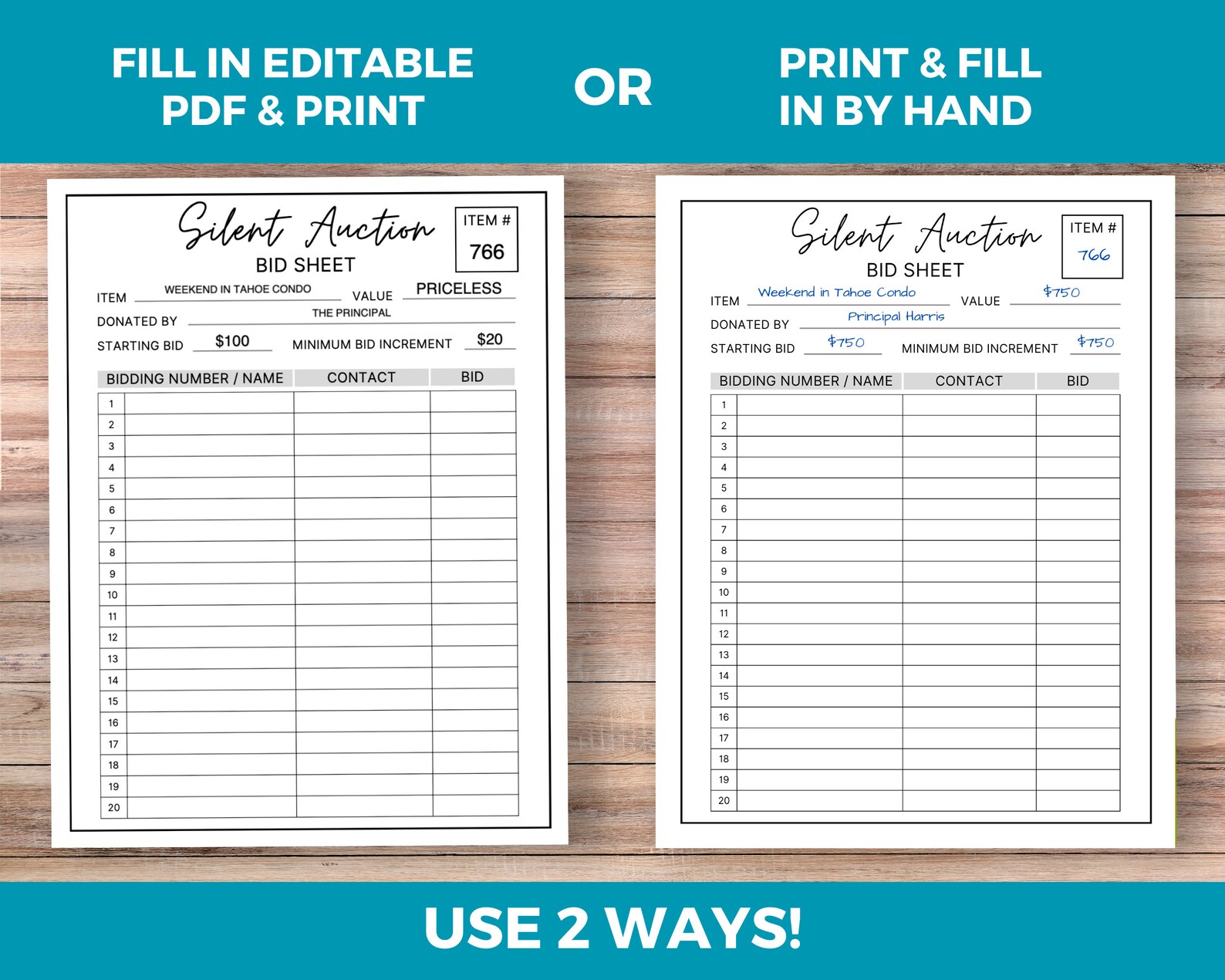 Editable Silent Auction Bid Sheet, Silent Auction Sign up Sheet, Silent ...