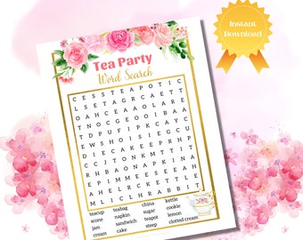 Printable Tea Party Games | Afternoon Tea Party | Tea Party Word Search | High Tea Activity | Instant Download | Ladies Tea Party | TPF1