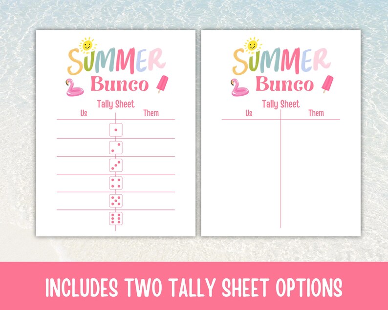 Summer Days Bunco Score Sheets, June Bunco Score Cards, June Bunco Game, Bunco Babe Cards, June Bunco Party, Summer Bunco Night Dice Game image 7