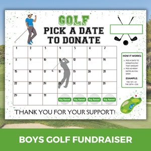 Boys Golf Fundraiser Calendar, Pick a Date to Donate Calendar, Cash Calendar, Golf Team Fundraiser, Mens Golf Team Fundraising Calendar