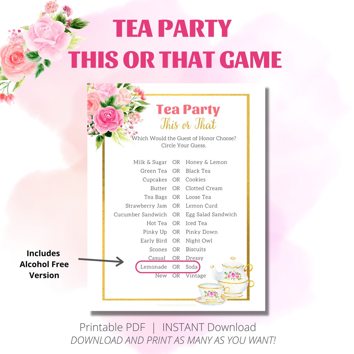 Tea Party Game Instant Download Garden Tea Party Afternoon Tea Party ...