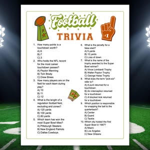 Football Trivia Game, Football Quiz, Football Party, Fun Football Printable Games, Football Birthday Game, Football theme, Sports Trivia