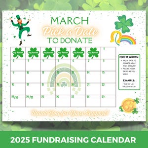 2025 Fundraising Calendar, Pick a Date Donation Calendar, Pick a Date to Donate, Cash Calendar, Team Fundraiser, March Fundraising Tracker
