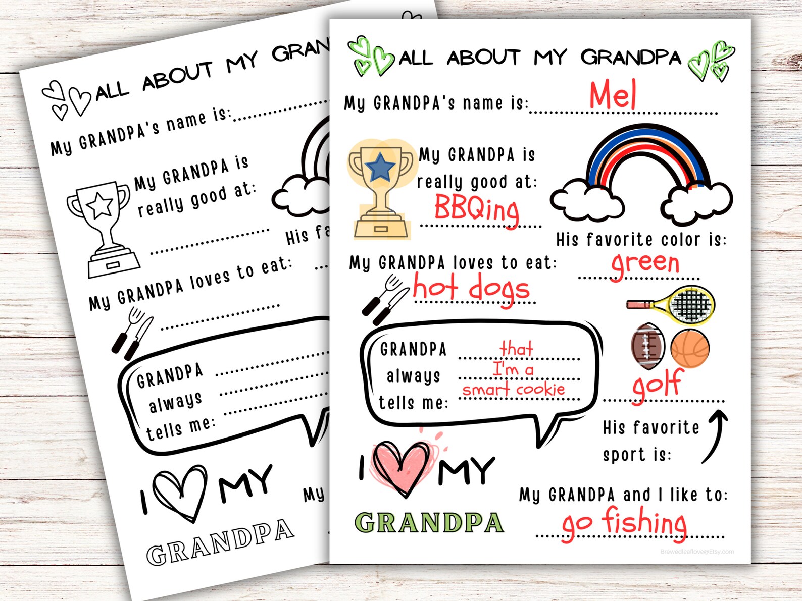 All About My Grandpa Printable, Kids Father's Day Printable, Printable ...