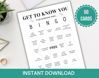 Conheça você Bingo, 50 CARTÕES, Encontre alguém que, Encontre o convidado Bingo, Bingo quebra-gelo, Bingo Mingle, Atividade quebra-gelo, Bingo humano