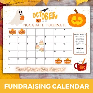 October Pick a Date Donation Calendar, Pick a Date to Donate, Cash Calendar, Team Fundraiser, Fundraiser Calendar, 2025 Fundraising Tracker