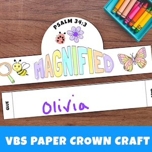 VBS Magnified Paper Crown Craft, Vacation Bible School Activity, Sunday School Coloring Activity, VBS Coloring Craft, Bible Camp Crafts