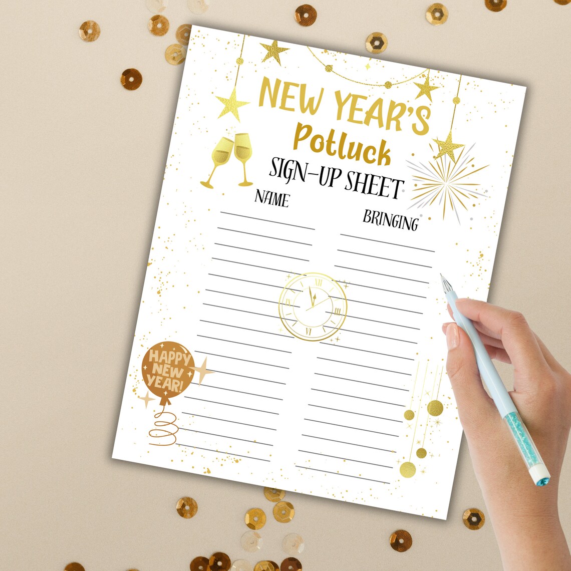 New Year's Potluck Sign up Sheet, Potluck Sign up Sheet, Potluck Sign