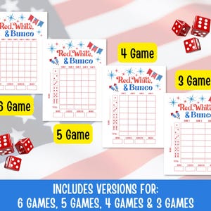 4th of July Bunco Score Sheets, July Bunco Score Cards, Patriotic Bunco Game, Bunco Babe Cards, July Bunco Party, Red White and Blue Bunco image 3
