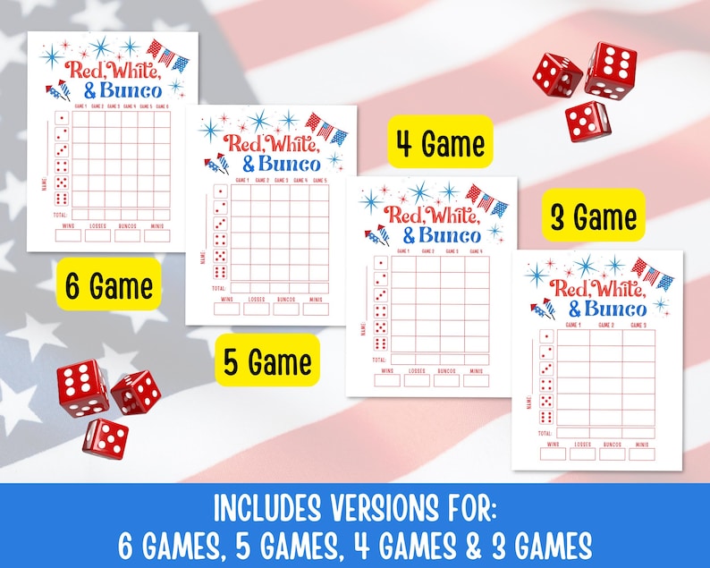 4th of July Bunco Score Sheets, July Bunco Score Cards, Patriotic Bunco Game, Bunco Babe Cards, July Bunco Party, Red White and Blue Bunco image 3