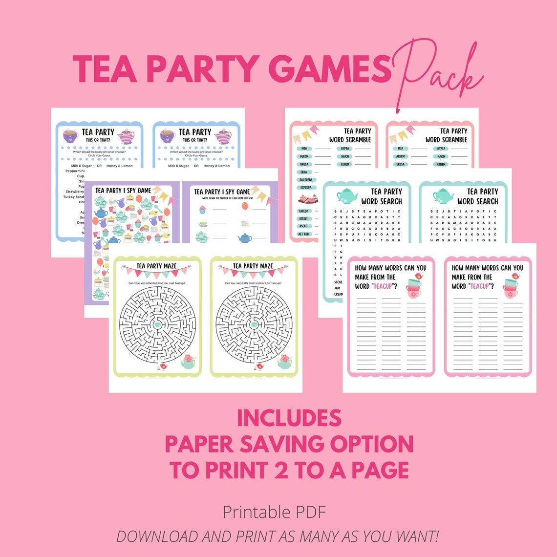 Tea Party Games for Kids INSTANT DOWNLOAD Tea Party for - Etsy