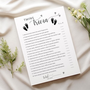 Twins Trivia for Baby Showers, True False Baby Shower Game, Mommy to be game, Twin Minimalist Baby Shower, Fun Baby Shower Quiz Activity