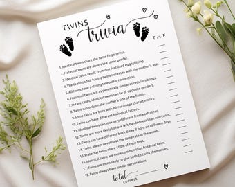 Twins Trivia Baby Shower Game, Twins Baby Shower Game, Minimalist Gender Neutral Baby Shower, Fun Baby Shower Activity, Couples Baby Shower