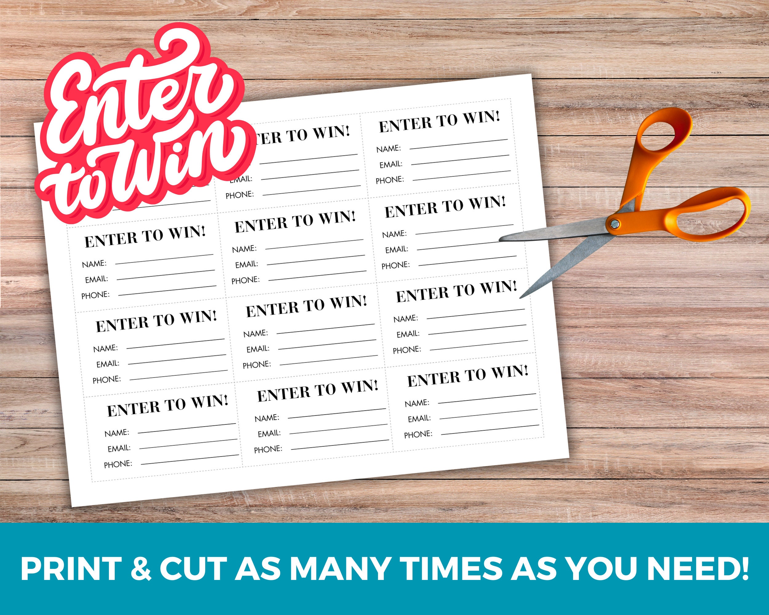 Auto Win Raffle Tickets Printable Raffle Tickets, Enter to Win Tickets, Simple Raffle Ticket ...