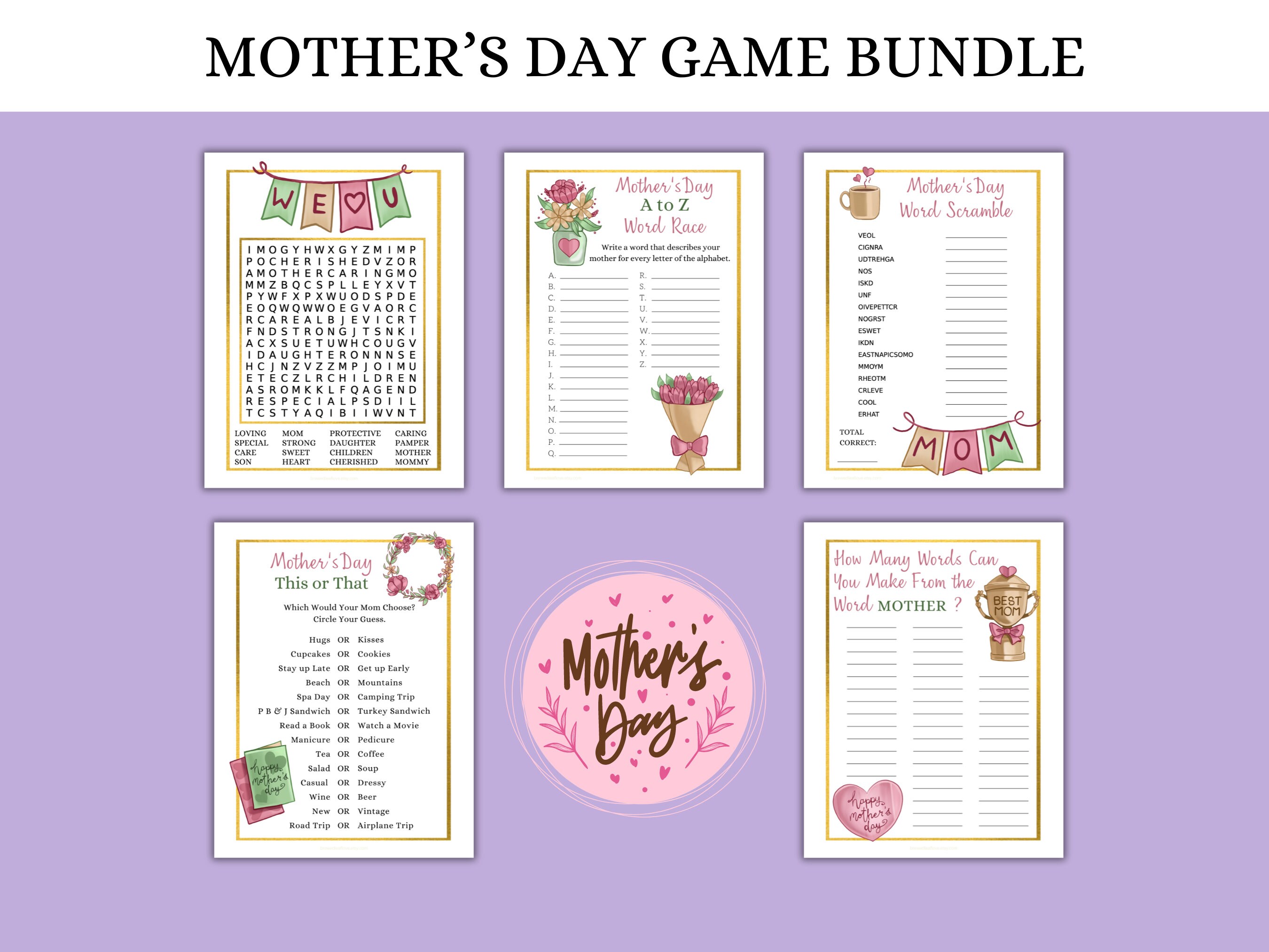 Mothers Day Games Bundle, Mothers Day Brunch Activity, Games for Mom ...