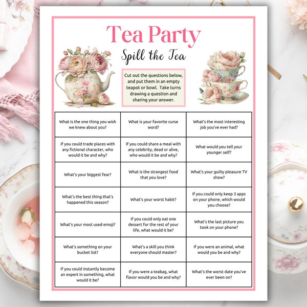 Spill The Tea Game, Tea Party Games, Tea Party Activities, Girls Tea Party Birthday, Afternoon Tea Party, Garden Tea Party, Ladies Tea Game