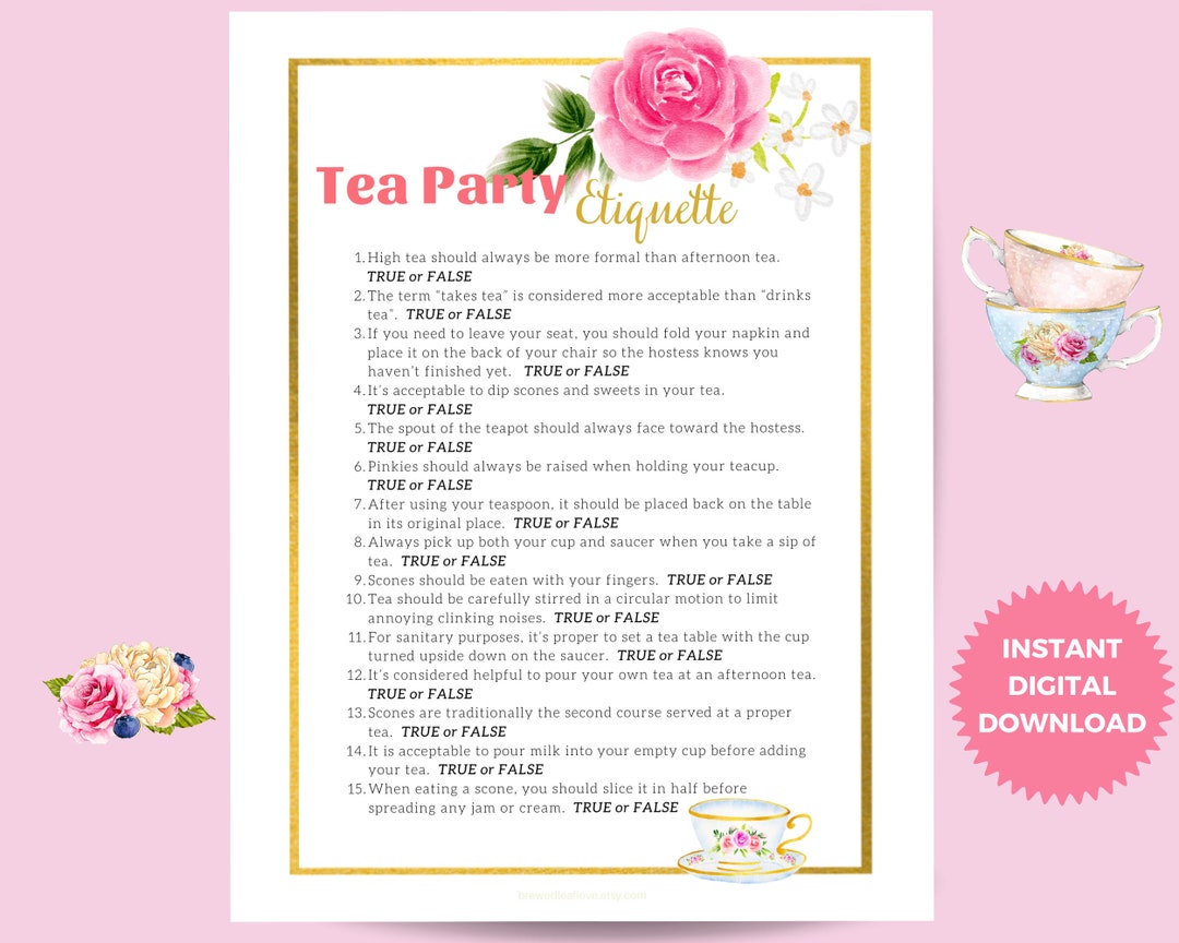 Tea Party Etiquette Game, Ladies Tea Party Games, Tea Party Activities