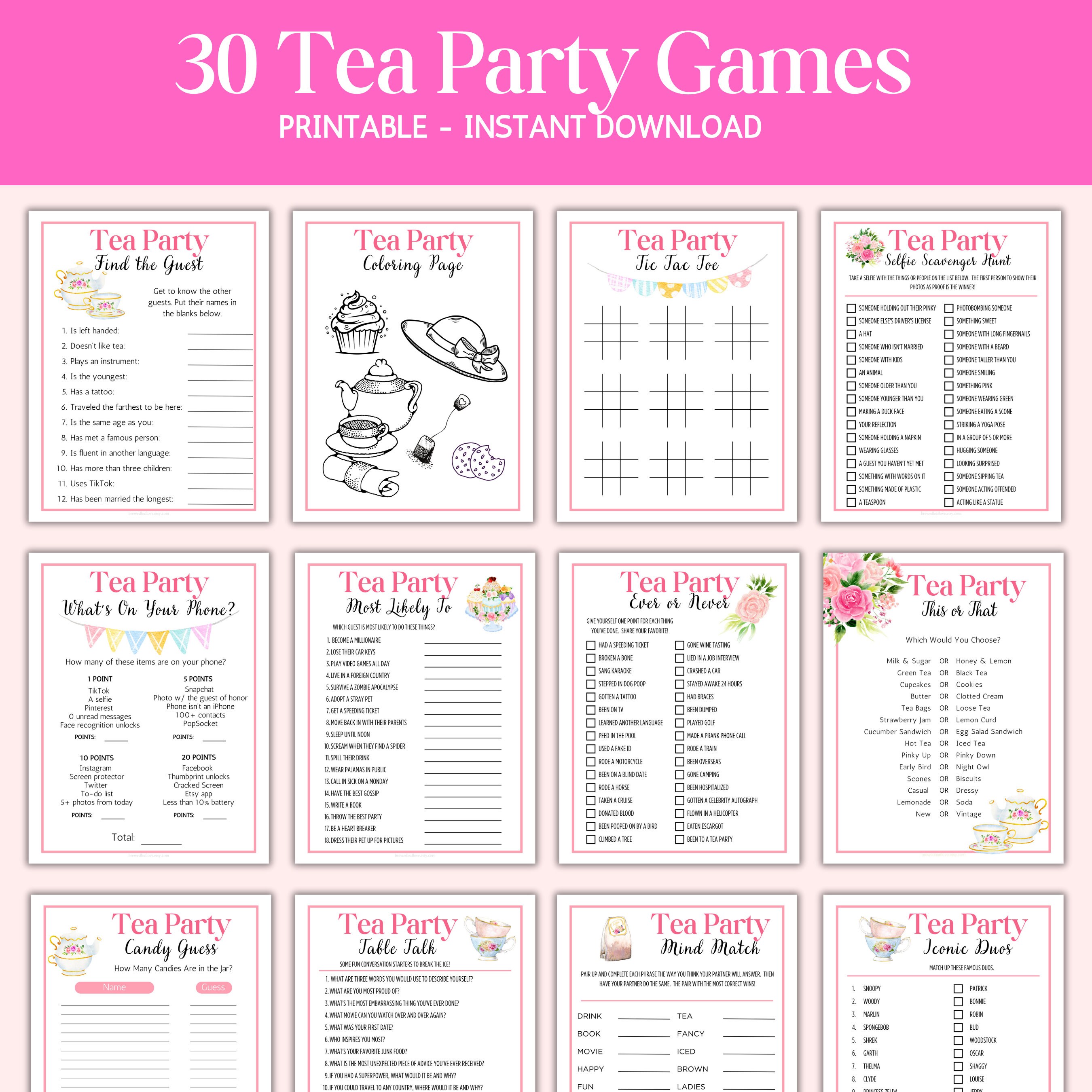 Tea Party Games, Tea Party Printable Game, Tea Party Birthday, Tea ...