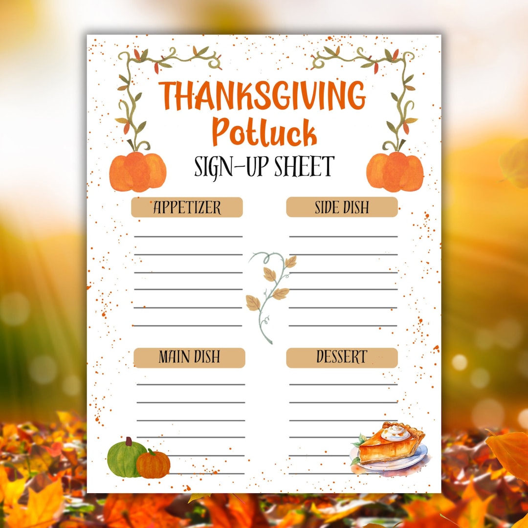 Thanksgiving Potluck Sign up Sheet Friendsgiving Potluck Sign Up