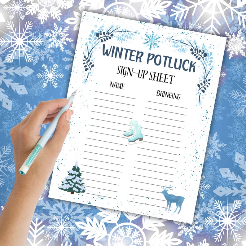 Winter Potluck Sign up Sheet, Winter Sign up Form, Potluck Sign up Form ...