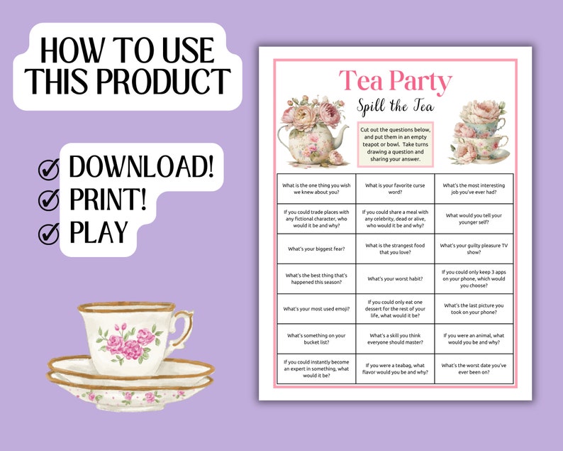 Spill the Tea Game, Tea Party Games, Tea Party Activities, Girls Tea ...